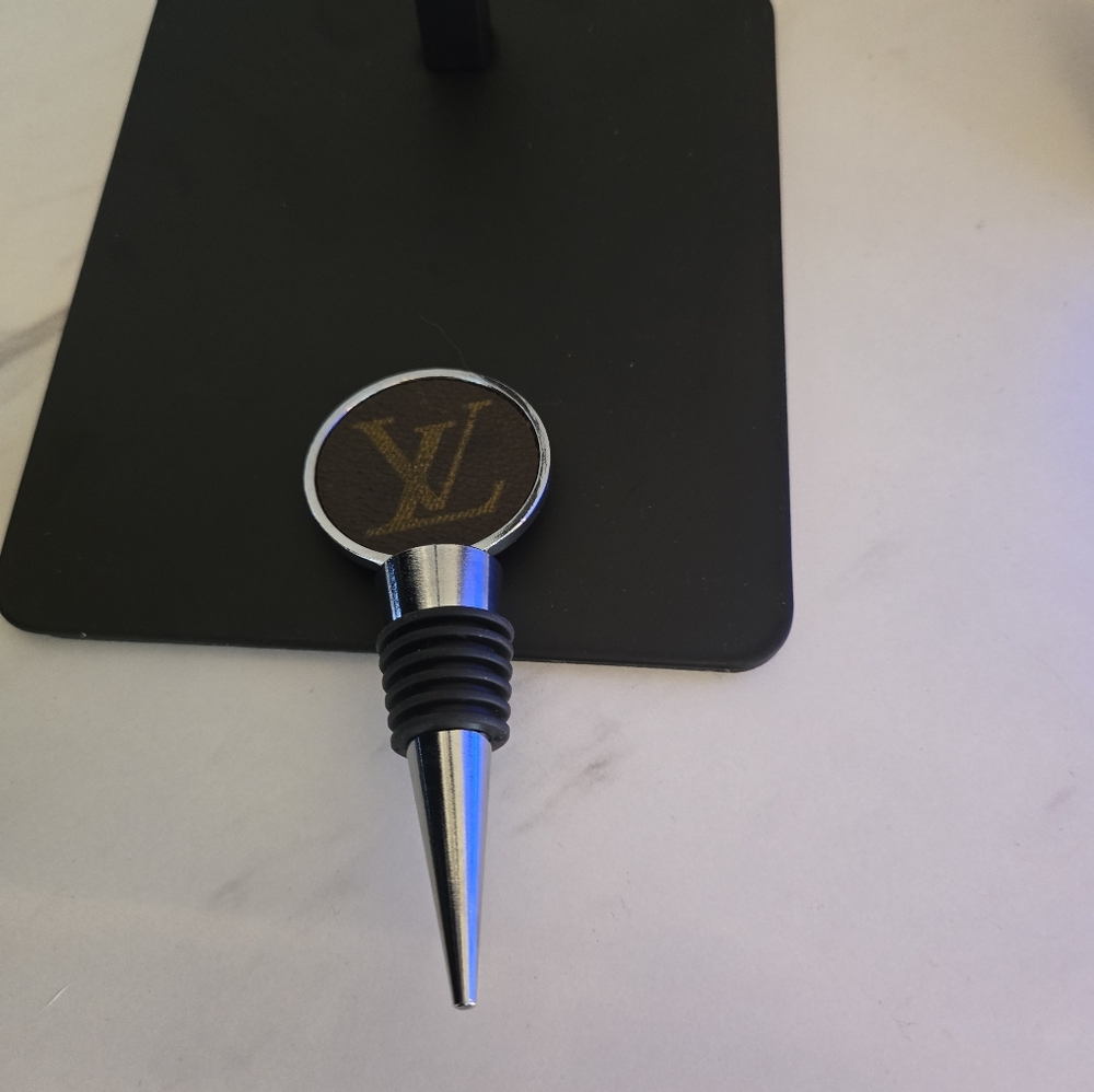Handmade Silver WINE Bottle Stopper made from authentic LV Bag